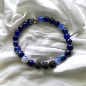 Fancy Beads - Mens Blue Banded Agate & Lava Essential Oil Bracelet 8MM