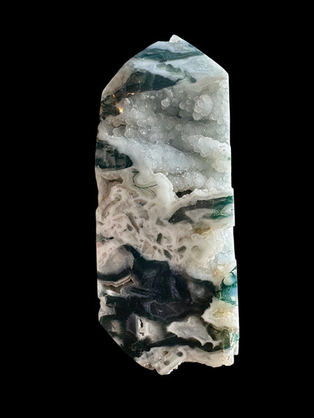 Kelowna Crystal Cave - XL Moss Agate Tower with Druzy