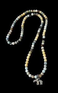 Fancy Beads - Amazonite, Topaz 108 Mala Bead Lucky Elephant Necklace/Bracelet
