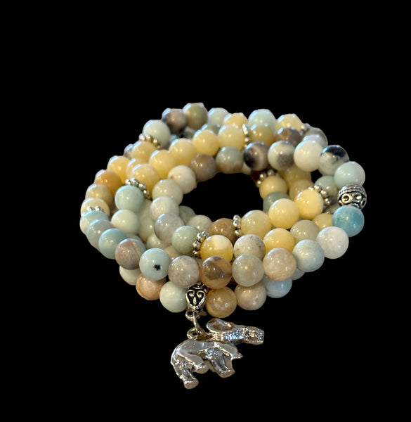 Fancy Beads - Amazonite, Topaz 108 Mala Bead Lucky Elephant Necklace/Bracelet