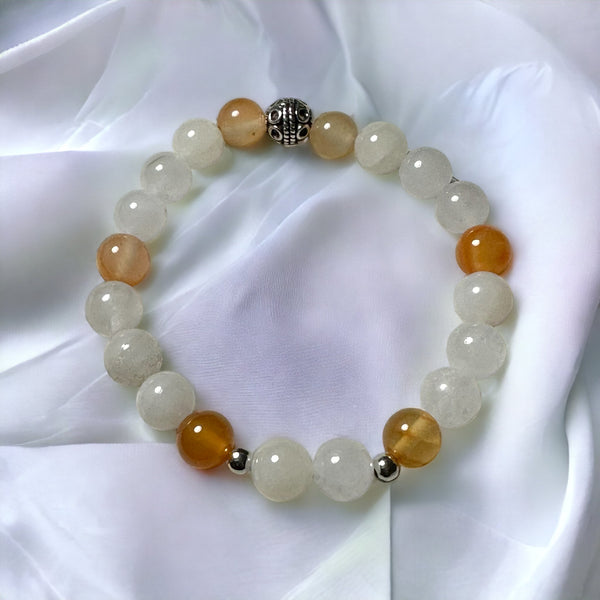 Fancy Beads - 8MM Carnelian & White Jade Bracelet