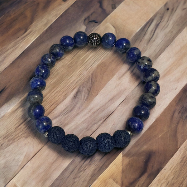 Fancy Beads - 8MM Lapis & Lava Stone Essential Oil Bracelet