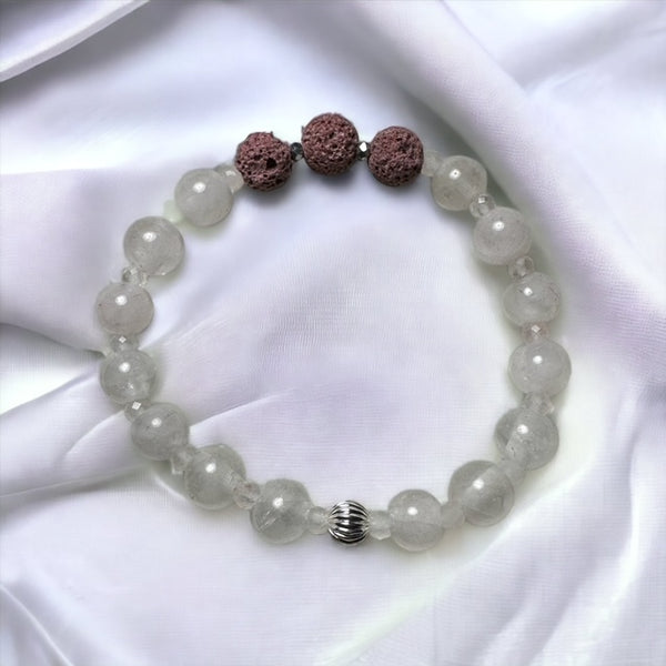 Fancy Beads - 8 mm Rose Quartz & Lava Stone Essential Oil Bracelet