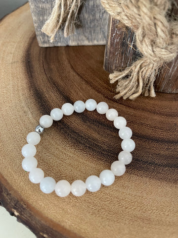 Fancy Beads - 8MM White Pink Jade Bracelet