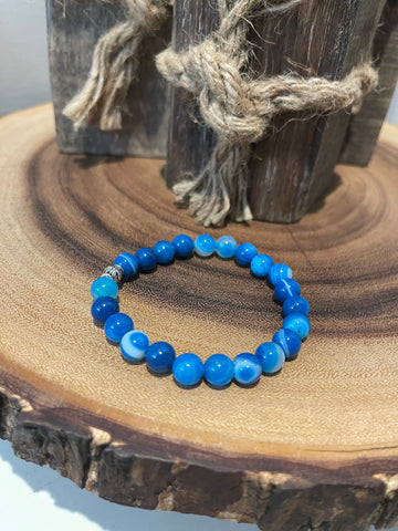 Fancy Beads - Blue Banded Agate 8MM Bracelet