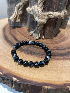 Fancy Beads - 8MM Black Banded Agate Bracelet