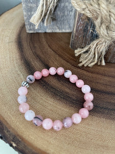 Fancy Beads - 8MM Pink Dendrite Opal Bracelet