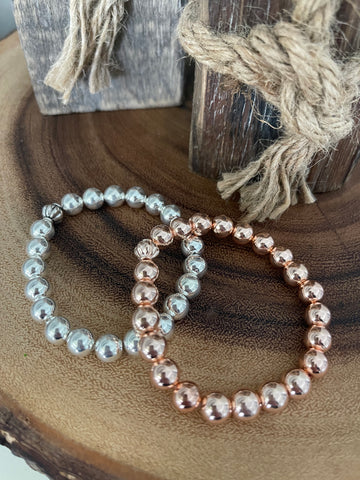 Fancy Beads - Rose Gold Hematite 8mm Bracelet