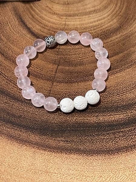 Fancy Beads - 8 mm Rose Quartz & Lava Stone Essential Oil Bracelet